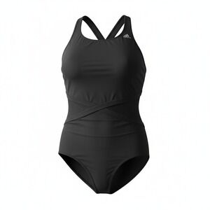 Reebok Womens Black High Neck Mesh One Piece Swimsuit Athletic Swimwear